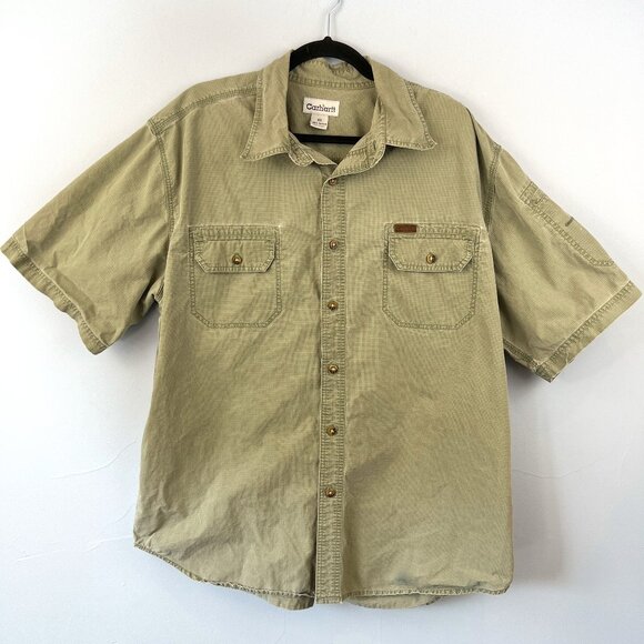 Carhartt Mens Ripstop Short Sleeve Button Up Work Shirt Size XL Green - Picture 1 of 8